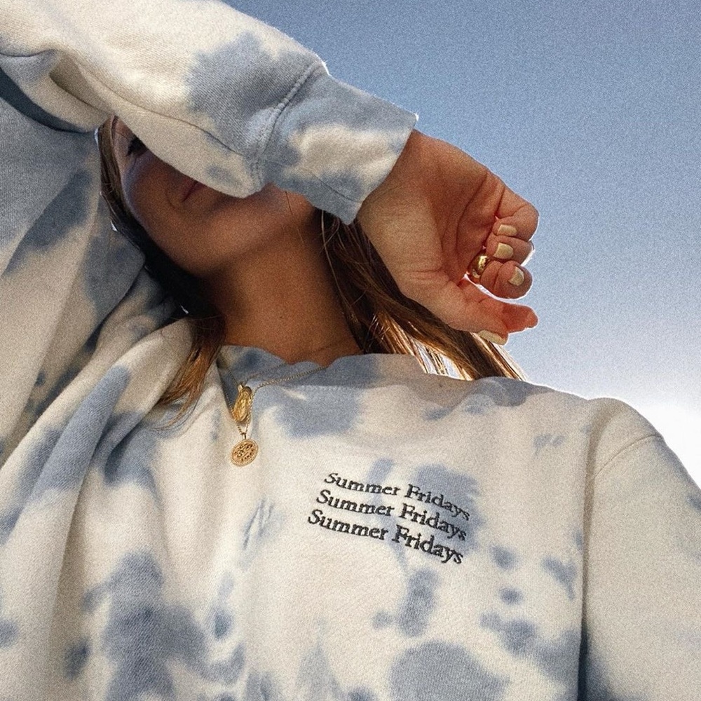 Summer Fridays Blue and White Tie-Dye Crewneck Sweater